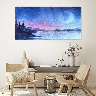 Tableau sur verre Une soirée magique au bord du lac