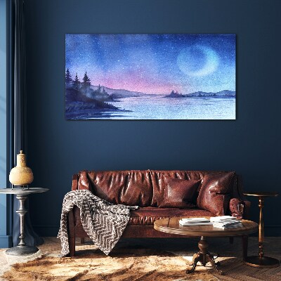 Tableau sur verre Une soirée magique au bord du lac