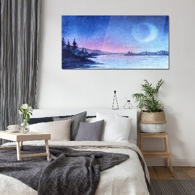 Tableau sur verre Une soirée magique au bord du lac