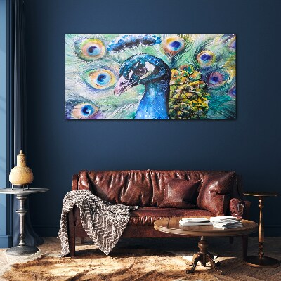 Tableau photo sur verre Un paon coloré parmi les plumes