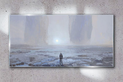 Tableau imprimé sur verre Un voyage solitaire dans un espace brumeux
