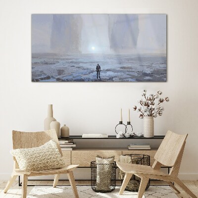 Tableau imprimé sur verre Un voyage solitaire dans un espace brumeux