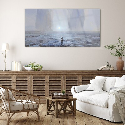 Tableau imprimé sur verre Un voyage solitaire dans un espace brumeux