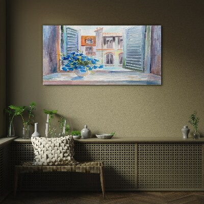 Tableau sur verre Des fleurs près de la fenêtre ouverte