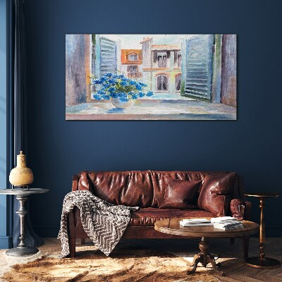 Tableau sur verre Des fleurs près de la fenêtre ouverte