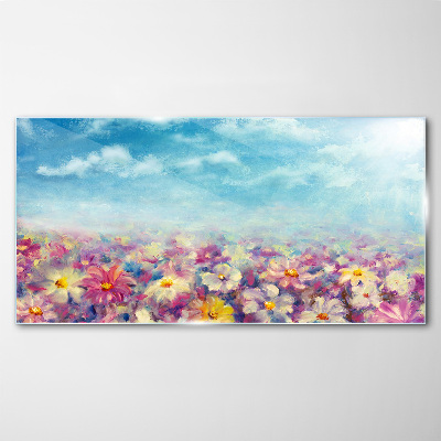 Tableau verre imprimé Paysage floral en bleu