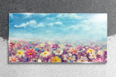 Tableau verre imprimé Paysage floral en bleu