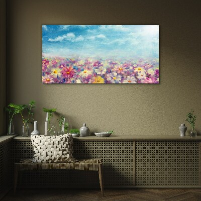 Tableau verre imprimé Paysage floral en bleu