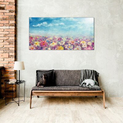 Tableau verre imprimé Paysage floral en bleu