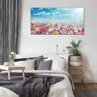 Tableau verre imprimé Paysage floral en bleu