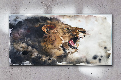 Tableau verre imprimé Lion en colère à l'aquarelle