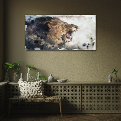 Tableau verre imprimé Lion en colère à l'aquarelle