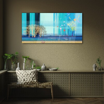 Tableau en verre Paysage d'hiver en bleu