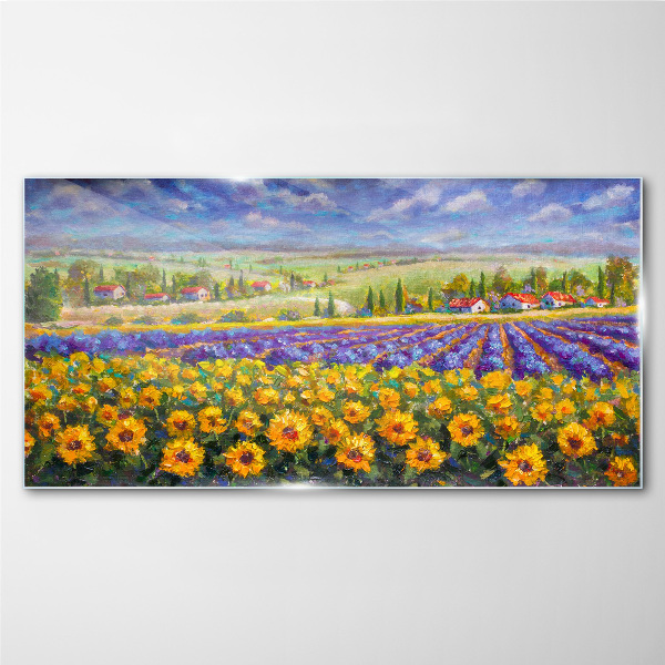 Tableau sur verre Un paysage floral au soleil