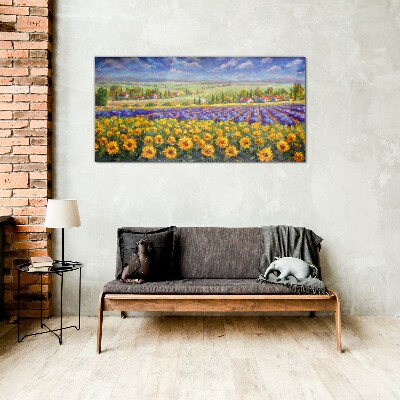 Tableau sur verre Un paysage floral au soleil