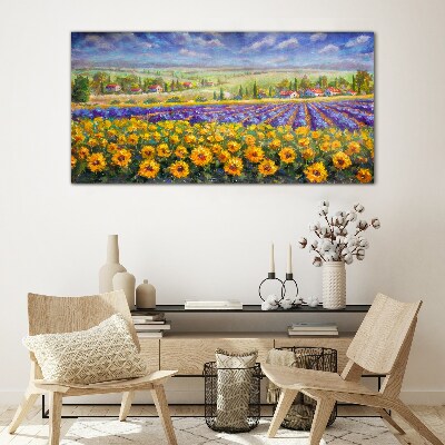 Tableau sur verre Un paysage floral au soleil