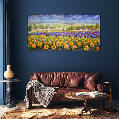Tableau sur verre Un paysage floral au soleil