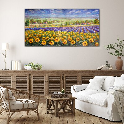 Tableau sur verre Un paysage floral au soleil
