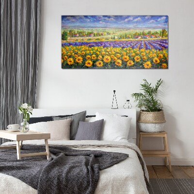 Tableau sur verre Un paysage floral au soleil