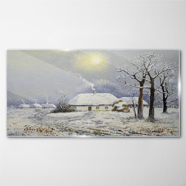 Tableau verre imprimé Paysage d'hiver avec une maison