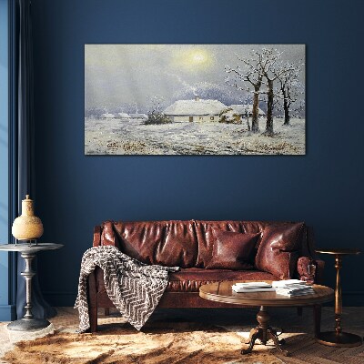 Tableau verre imprimé Paysage d'hiver avec une maison