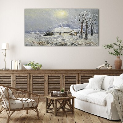 Tableau verre imprimé Paysage d'hiver avec une maison