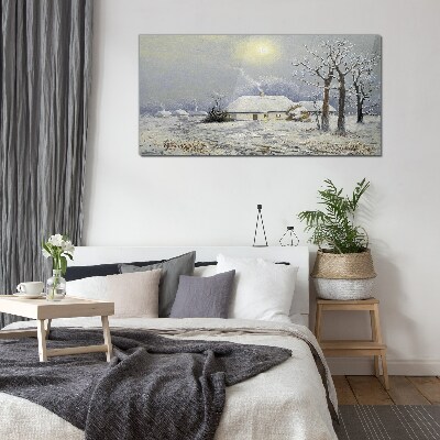 Tableau verre imprimé Paysage d'hiver avec une maison