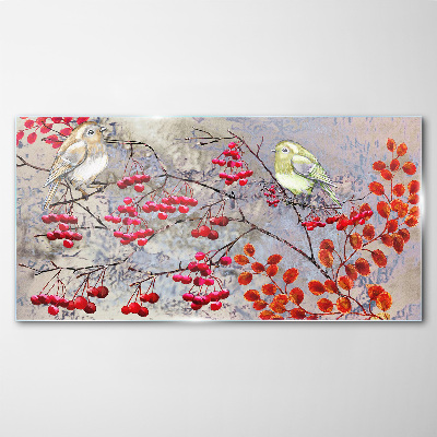 Tableau photo sur verre Oiseaux sur une branche avec des fruits