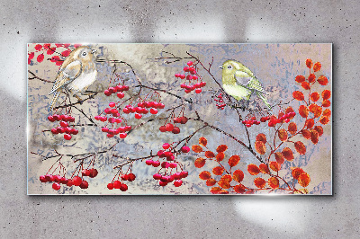 Tableau photo sur verre Oiseaux sur une branche avec des fruits
