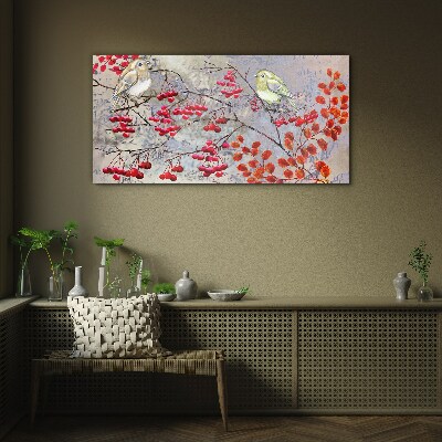 Tableau photo sur verre Oiseaux sur une branche avec des fruits
