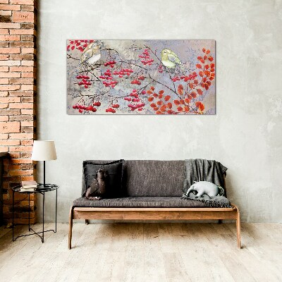 Tableau photo sur verre Oiseaux sur une branche avec des fruits