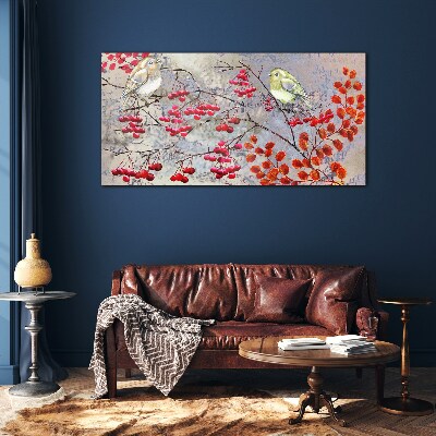 Tableau photo sur verre Oiseaux sur une branche avec des fruits
