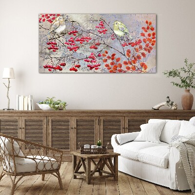 Tableau photo sur verre Oiseaux sur une branche avec des fruits