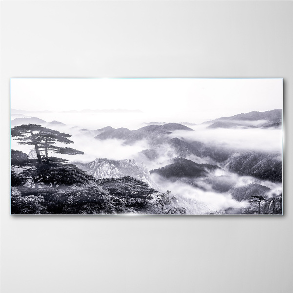 Tableau imprimé sur verre Panorama de montagne brumeux