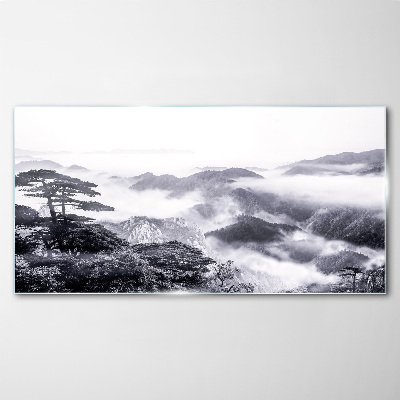 Tableau imprimé sur verre Panorama de montagne brumeux