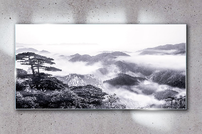 Tableau imprimé sur verre Panorama de montagne brumeux
