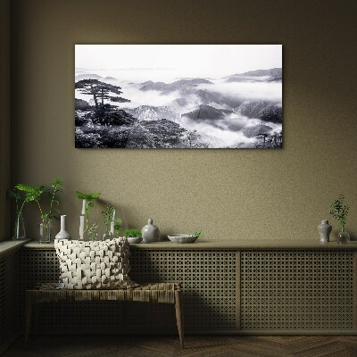 Tableau imprimé sur verre Panorama de montagne brumeux