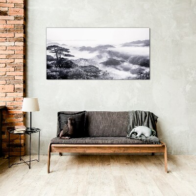 Tableau imprimé sur verre Panorama de montagne brumeux