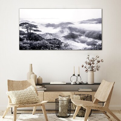 Tableau imprimé sur verre Panorama de montagne brumeux