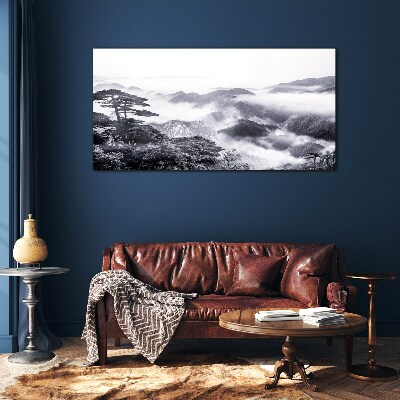 Tableau imprimé sur verre Panorama de montagne brumeux