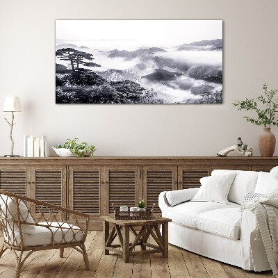 Tableau imprimé sur verre Panorama de montagne brumeux