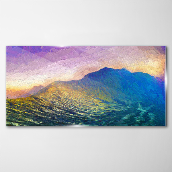 Tableau photo sur verre Vagues au soleil couchant