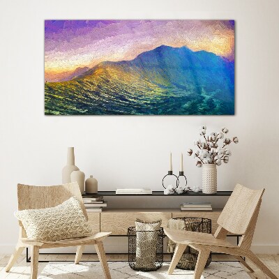 Tableau photo sur verre Vagues au soleil couchant
