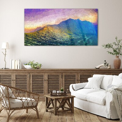 Tableau photo sur verre Vagues au soleil couchant