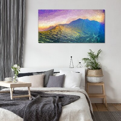 Tableau photo sur verre Vagues au soleil couchant
