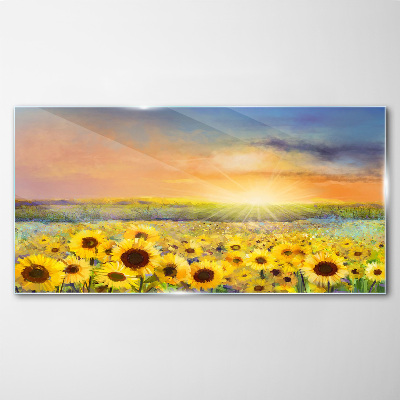 Tableau imprimé sur verre Champ de fleurs ensoleillé