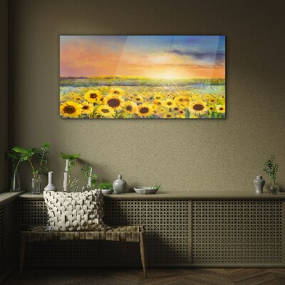 Tableau imprimé sur verre Champ de fleurs ensoleillé