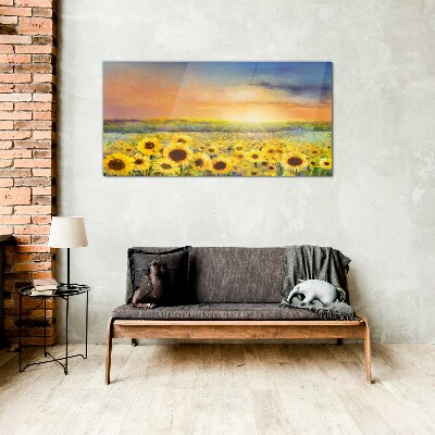Tableau imprimé sur verre Champ de fleurs ensoleillé