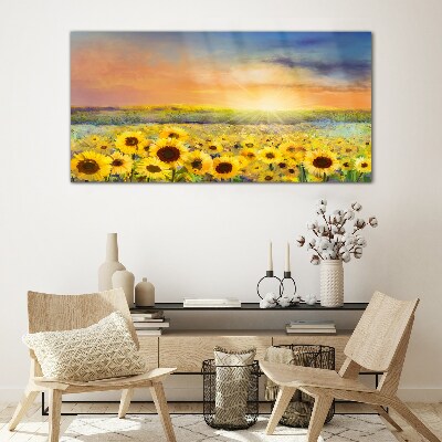 Tableau imprimé sur verre Champ de fleurs ensoleillé
