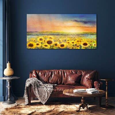 Tableau imprimé sur verre Champ de fleurs ensoleillé